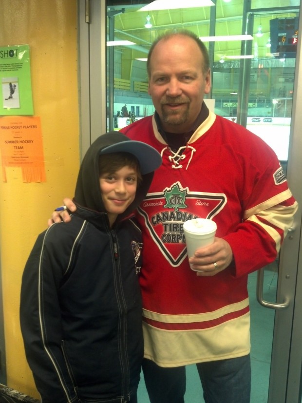 Former Toronto Maple Leaf Wendel Clark and a happy George Bell Titan