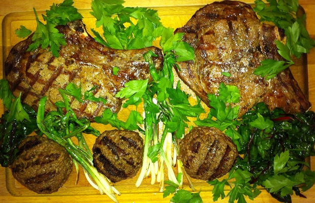First wild leeks of the season with grilled rib-eye steaks and burgers PHOTO: Michael Godel