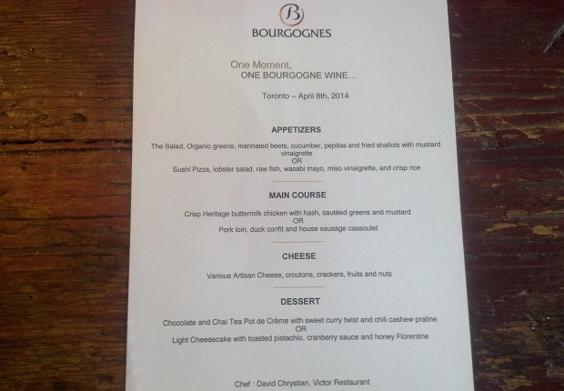 Bourgogne Menu, Victor Restaurant