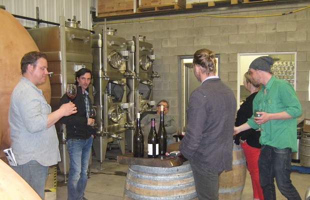 Hinterland's Jonas Newman, François Morissette, Montreal Gazette and Chacun Son Vin's Bill Zacharkiw, WineAlign's John Szabo M.S. , Wine Country Ontario's Magdalena Kaiser Smit and Assistant Winemaker Ryan Corrigan tasting Cabernet Franc