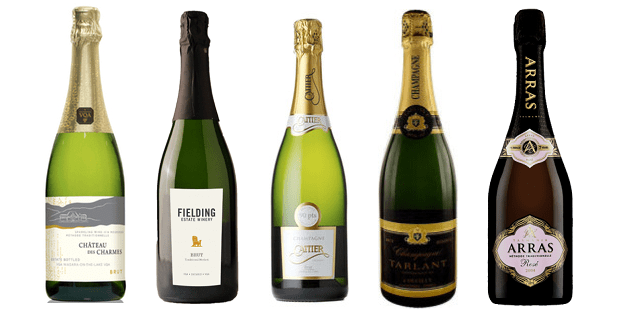 From left to right: Château Des Charmes Brut Méthode Traditionnelle, Fielding Estate Brut NV, Cattier Brut Premier Cru, Tarlant Brut Reserve Champagne, House of Arras Rosé 2005