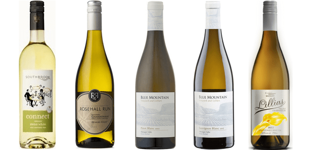 Southbrook Connect White 2013, Rosehall Run Hungry Point Unoaked Chardonnay 2013, Blue Mountain Pinot Blanc 2013, Blue Mountain Sauvignon Blanc 2013, Westcott Lillias Unoaked Chardonnay 2012