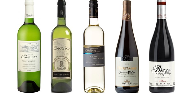 From left to right: Domaine Chiroulet Les Terres Blanches 2013, Toro Albalá Fino Del Lagar Electrico, Château des Charmes Sauvignon Blanc 2013, Ogier Héritages Côtes Du Rhône 2012, Bodegas Mengoba Brezo Grégory Pérez 2012