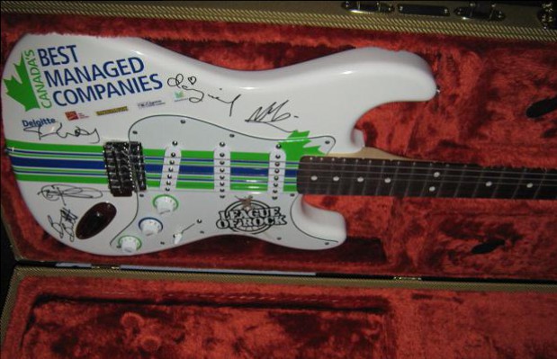 Gold Medal Plates Toronto 2014 silent auction guitar signed by Canadian musicians
