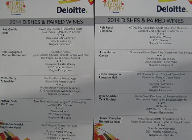 Gold Medal Plates Toronto 2014 dishes and paired wines