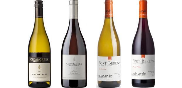 CedarCreek Chardonnay 2013 and Platinum Block 4 Pinot Noir 2012, Fort Berens Chardonnay 2013 and Pinot Noir 2012