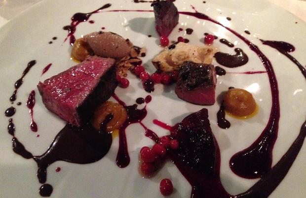 Venison loin, heart, mushroom, beet, pig's blood chocolate sauce