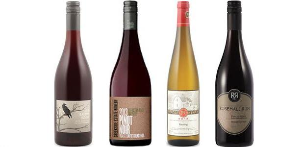 From left to right: Raven's Roost Pinot Noir 2013, Creekside Estate Winery Pinot Noir Queenston Road Vineyard 2013, Hidden Bench Estate Riesling 2013 and Rosehall Run Hungry Point Pinot Noir 2013