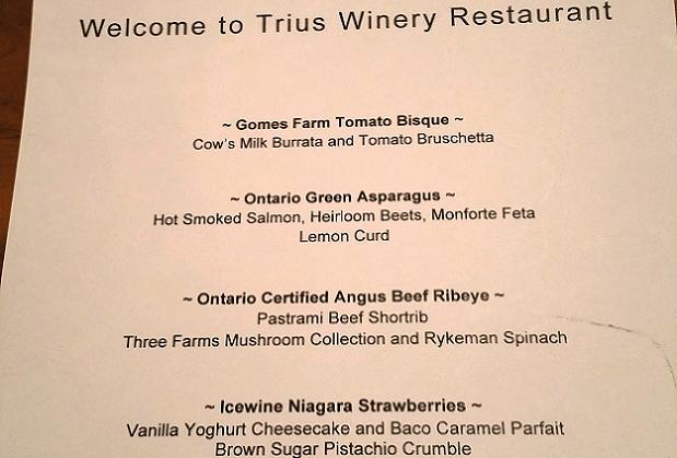 Dinner menu at Trius