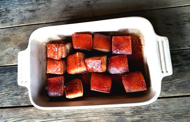 Roast Pork Belly, red wine, soy, cassia, star anise, sichuan peppercorn, clove, ginger, garlic