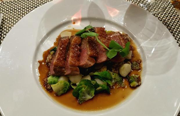 Treadwell's Wild Honey and Peppercorn Glazed Muscovy Duck Breast, quinoa salad, sea buckthorn vinaigrette