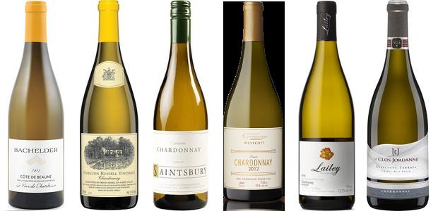 From left to right: Bachelder La Grande Châtelaine Côte De Beaune 2011, Hamilton Russell Chardonnay 2013, Saintsbury Chardonnay 2012, Westcott Vineyards Estate Chardonnay 2013, Lailey Barrel Select Chardonnay 2013 and Le Clos Jordanne Claystone Terrace Chardonnay 2012