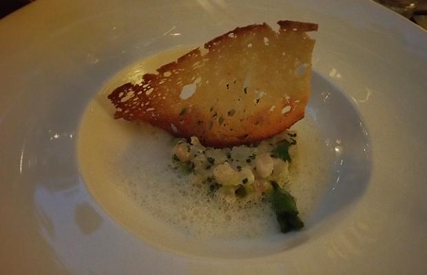 Sea Bass Tartare, avocado foam, greens at Aleria Restaurant, Athens