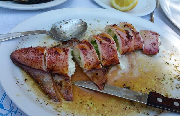 Stuffed Calamari, Pounta Beach, Patras