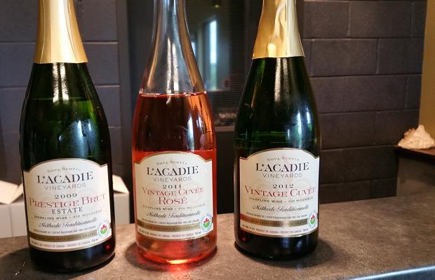 Sparkling wines of L'Acadie Vineyards, Gaspereau Valley, Nova Scotia