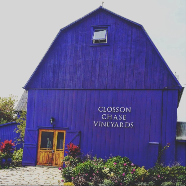 Quick crush of Le Clos '13 @ClossonChase Purple barn but Pinot all gone #chardonnay #pinotnoir #ccv #clossonchasewinery #clossonchasevineyard