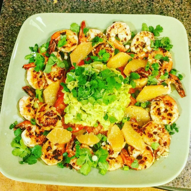 Scallop and Shrimp, avocado, grapefruit, tomato, cilantro, lime, lemon, garlic, olive oil