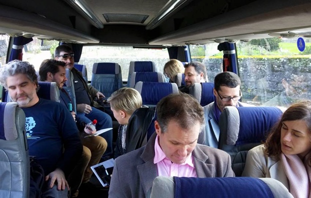 David Pelletier and group aboard the Vinho Verde bus